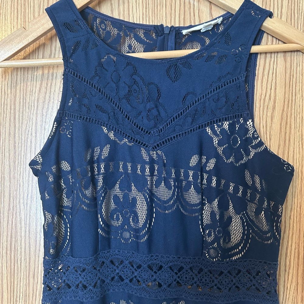 Rebellion Navy Blue Floral Lace Fit and Flare Dress Medium - Picture 3 of 15